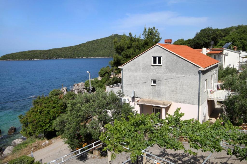 莫鲁纳特Apartments by the sea Molunat, Dubrovnik - 8956的水边有橙色屋顶的房子