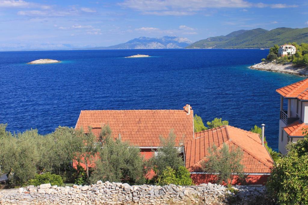 布拉托Apartments by the sea Prigradica, Korcula - 9140的一大片水面上的房子