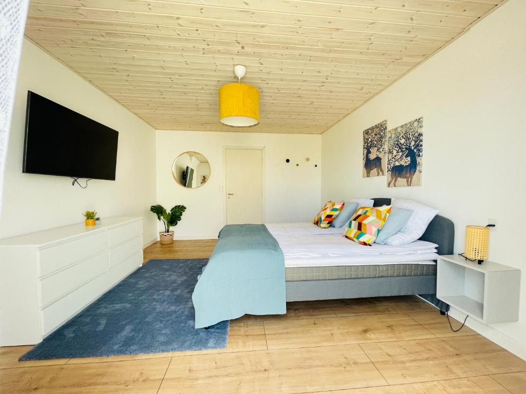 腓特烈港aday - Frederikshavn City Center - Charming double room的一间卧室配有一张床和一台平面电视