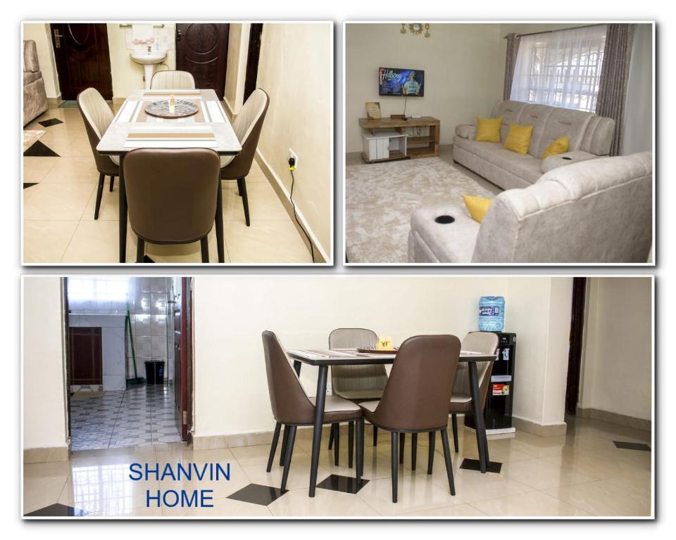 埃尔多雷特Exquisite 2BR Ensuite Apartment close to Rupa Mall, Mediheal Hospital, and St Lukes Hospital的客厅和饭厅的四张照片