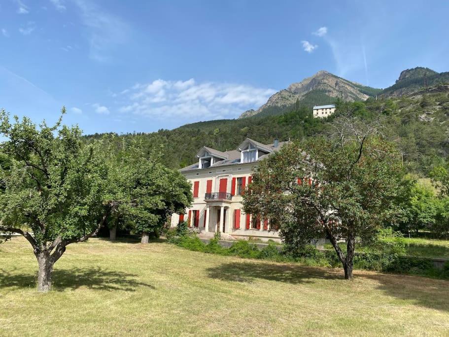 若西耶Magnifique appartement 8 couchages dans villa historique的山前有树木的大房子