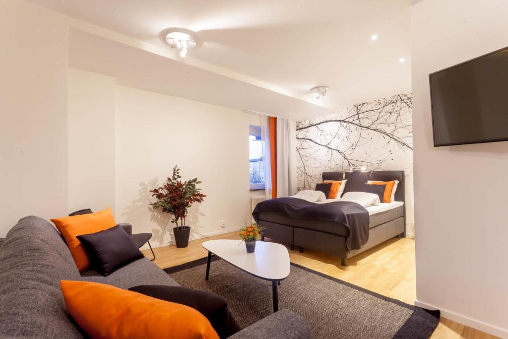 索尔纳索尔纳公寓的客厅配有沙发和1张床