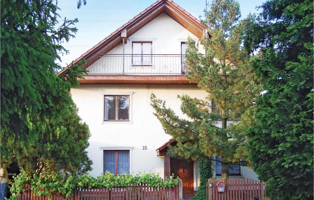 达尔沃沃达尔沃沃I度假屋的白色的房子,有栅栏和树木
