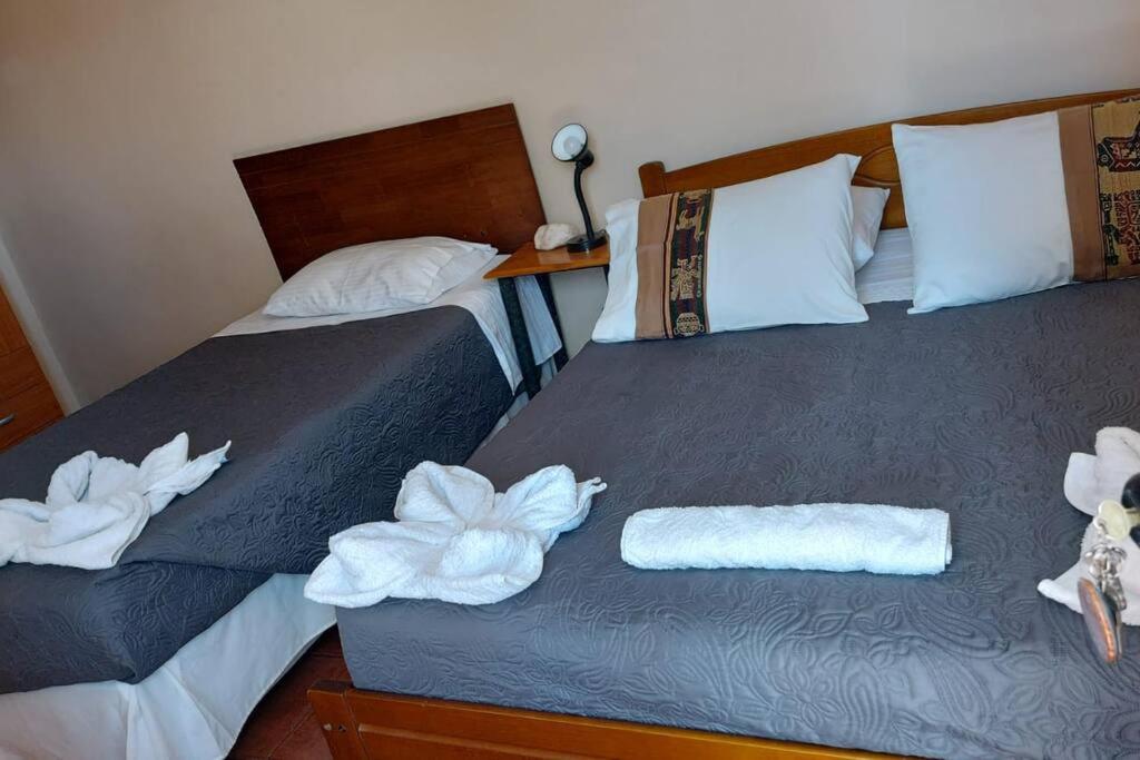 圣佩德罗·德·阿塔卡马CASA VICTORIA的酒店客房,配有两张带毛巾的床