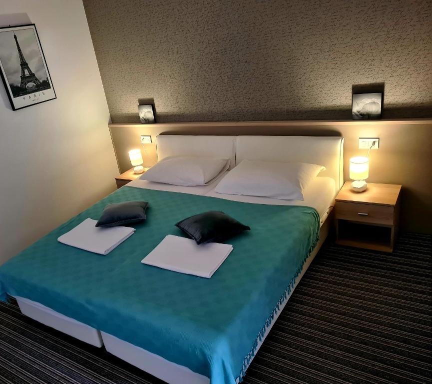 斯拉沃尼亚布罗德BoNiToS, SOBE-ROOMS的一间卧室配有一张带两个枕头的床