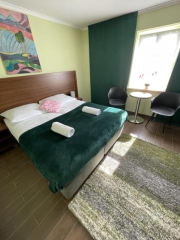 SiekierczynAgroturystyka Siekierczyn 249 - Lubań 7 km的一间卧室配有一张带两个枕头的床