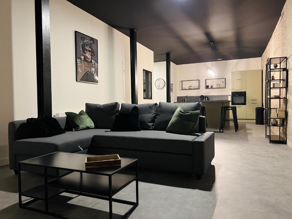 敦刻尔克Loft atypique Dunkerque Centre的客厅配有沙发和桌子