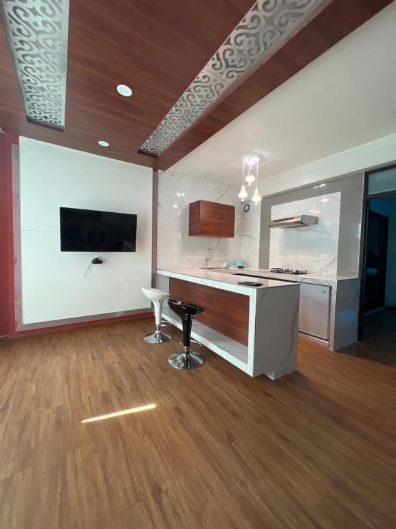 阿亚库乔Hotel Residencia SOGU的客房设有带柜台的厨房和电视。