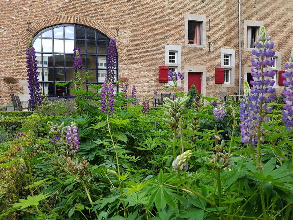 MeschMeschermolen 14的砖砌建筑前方鲜花盛开的花园