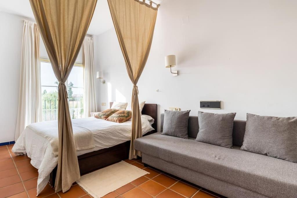 埃尔罗西奥GINVA - Apartahotel El Rocio-Doñana的一间卧室配有一张床和一张沙发