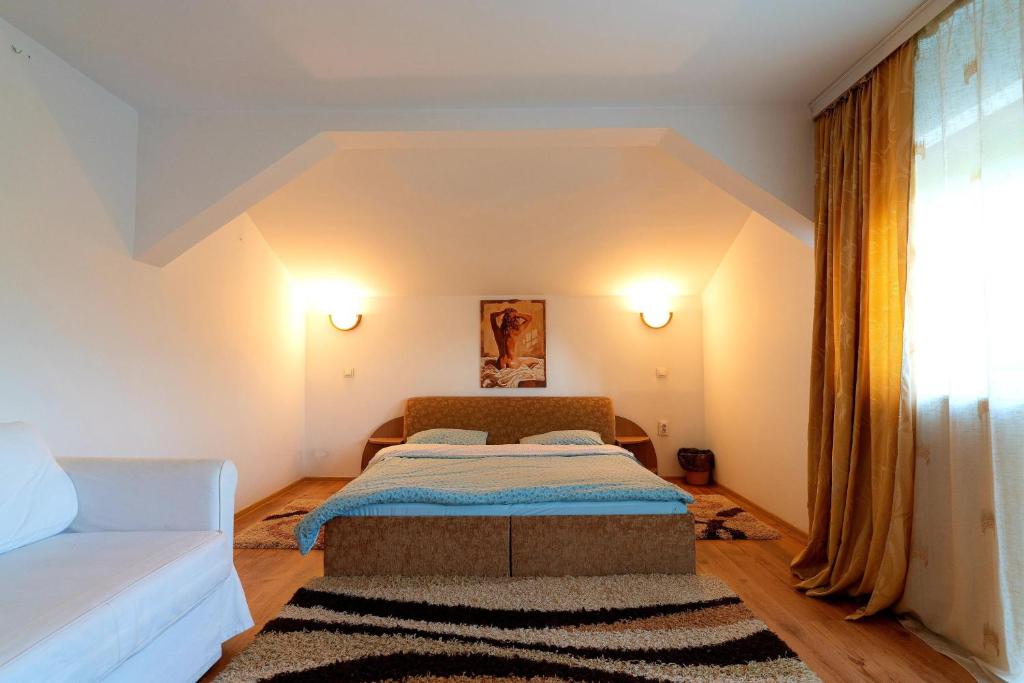科马尔尼克Casa de vacanta Isabelle的一间带床和沙发的小卧室