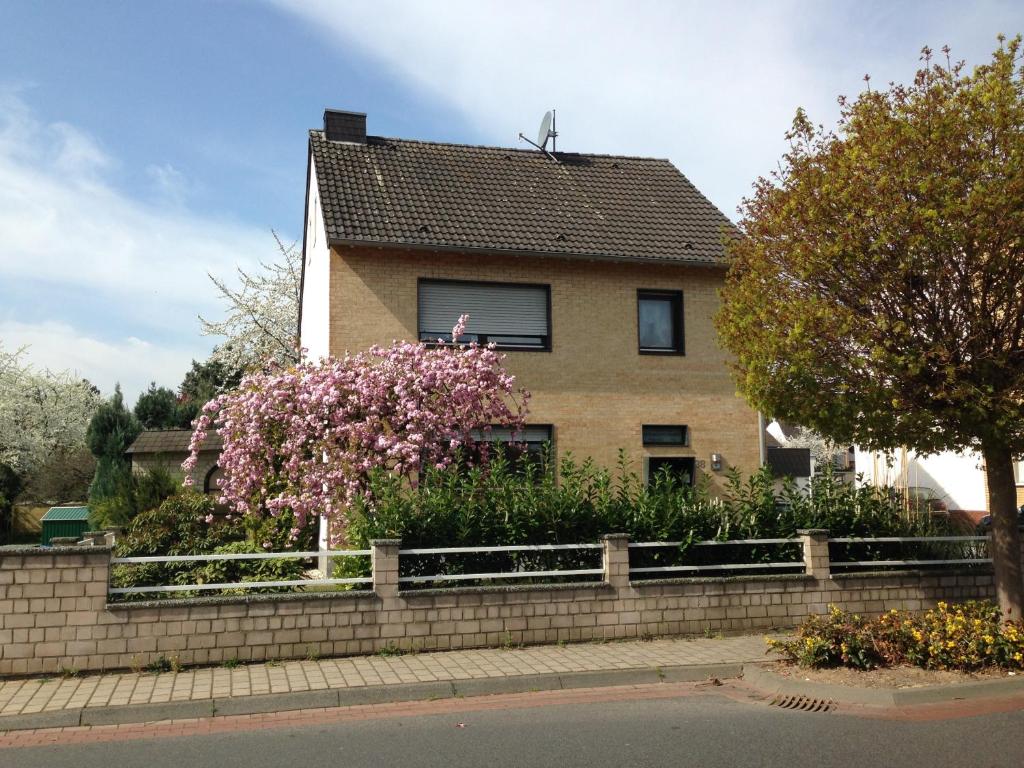 都伦-埃菲尔皮特霍夫酒店的前面有粉红色花的房子