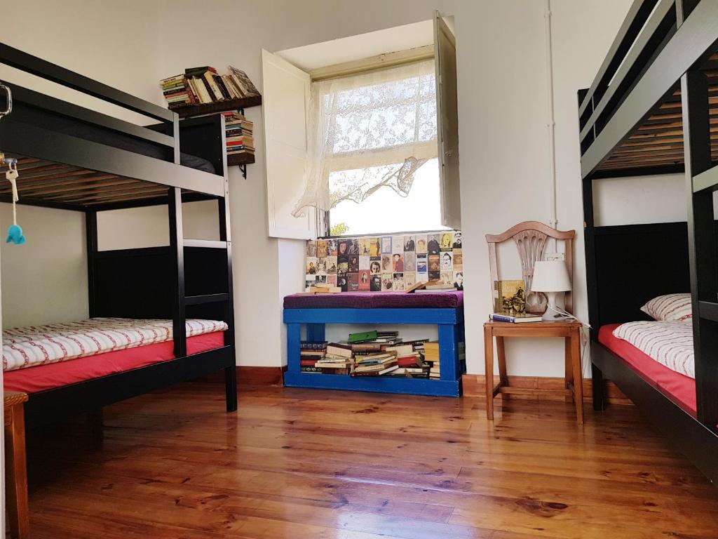 拉拉古纳Ratones de Biblioteca的客房设有两张双层床和一扇窗户。