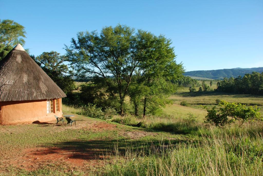 LobambaMlilwane Game Sanctuary的草屋顶的小小屋