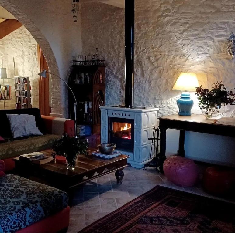 San SistoBotanica的客厅设有壁炉和沙发。
