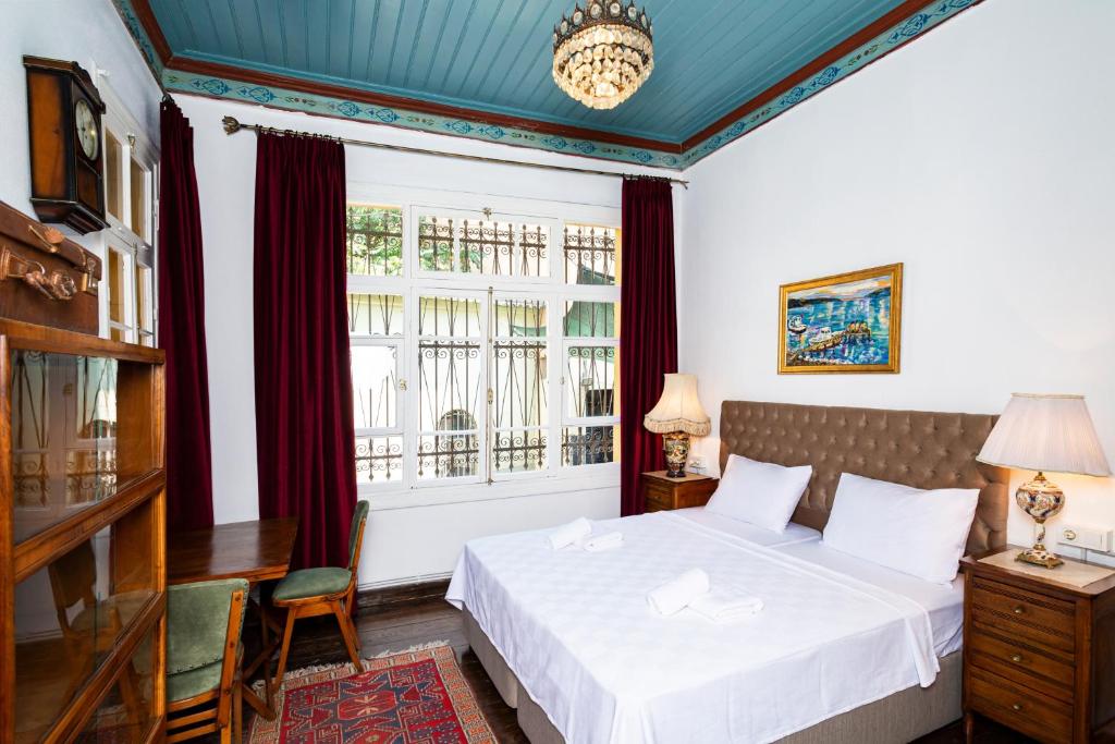 伊兹密尔Mansion with Lemon Tree的一间卧室设有一张床和一个窗口