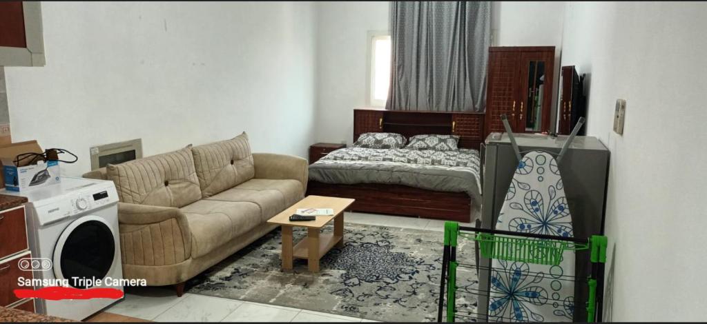 阿吉曼Apartment in Ajman,Studio flat的客厅配有沙发和1张床
