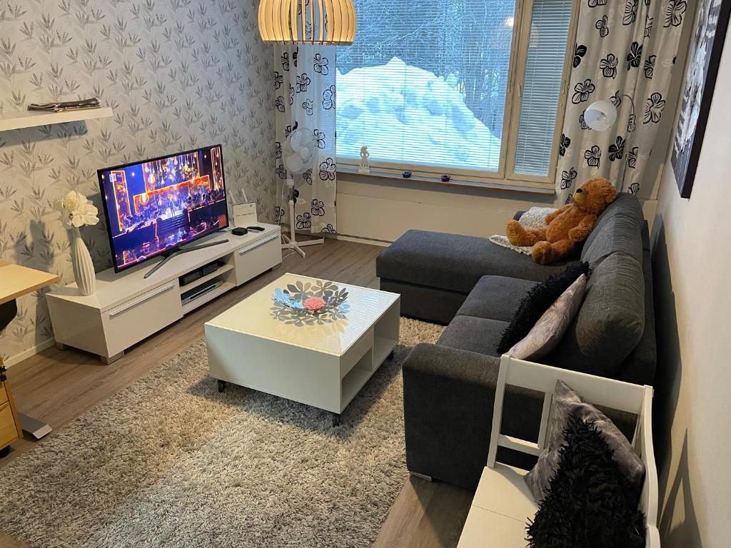 索丹屈莱Holiday Home Sodankylä的带沙发和电视的客厅