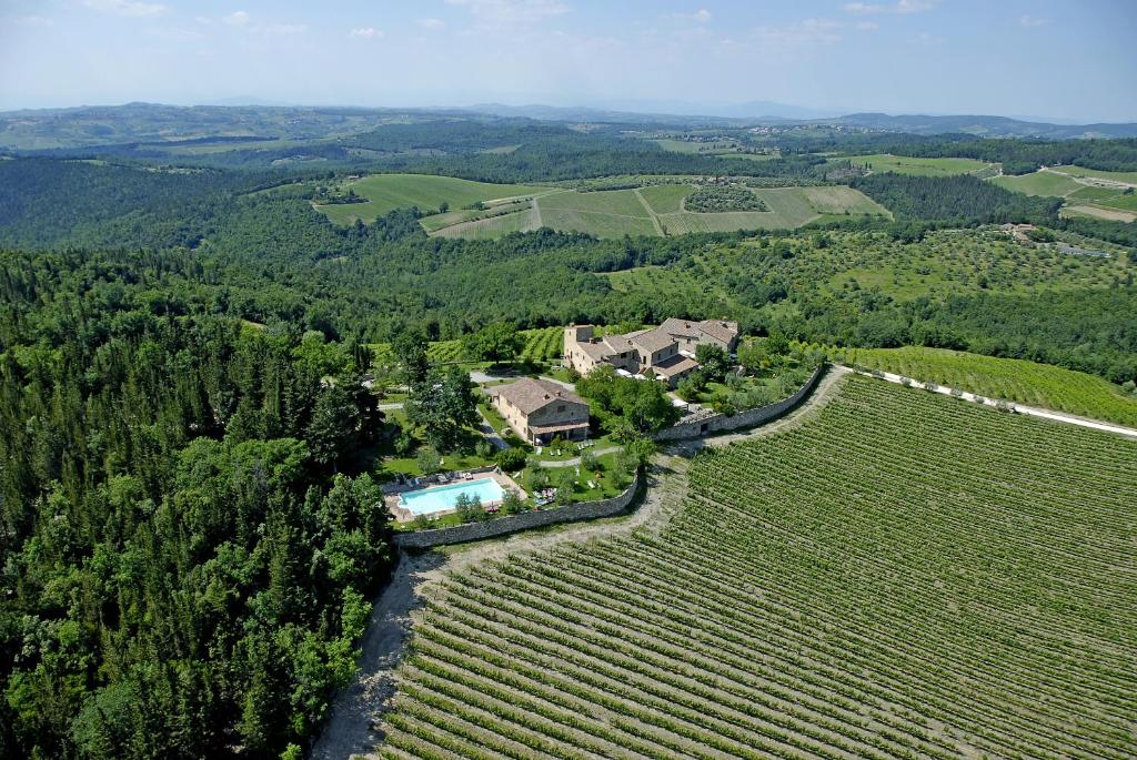 巴尔贝里诺瓦尔德尔萨Romitorio di Serelle的葡萄园内房屋的空中景观