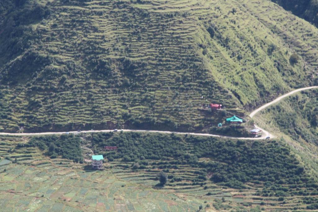 MalothaDhauladhar Woodhouse的树木和道路的高山空中景观