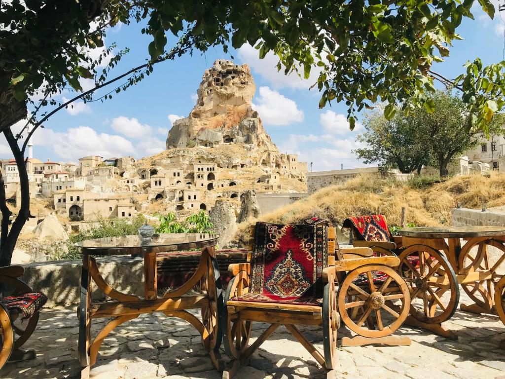 奥塔希萨尔CAPPADOCİA ST.NİNO'S GARDEN的山前的一组马车