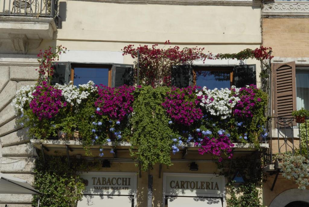 罗马纳沃纳菲奥雷公寓的一座在阳台上放着一束鲜花的建筑