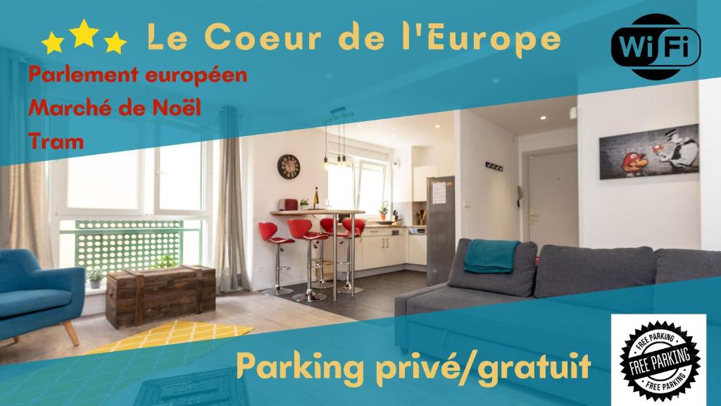 希尔蒂盖姆VIEUX SCHILIK / Parking / Tram / Parlement / Proche Strasbourg Centre的客厅配有沙发和桌子