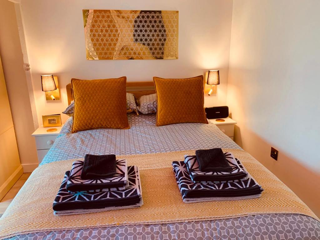 雷德鲁斯SHINE CHALET - UNIQUE & COMFORTABLE ACCOMMODATION的一间卧室配有一张带两个枕头的床