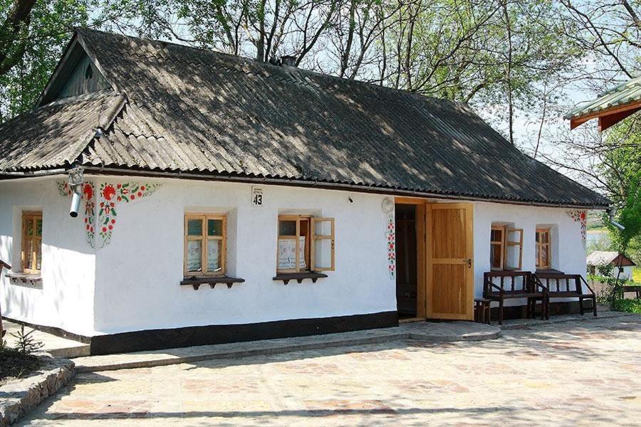 GarmakiRodovoe Gnezdo Garmaki的一间黑色屋顶的白色小房子
