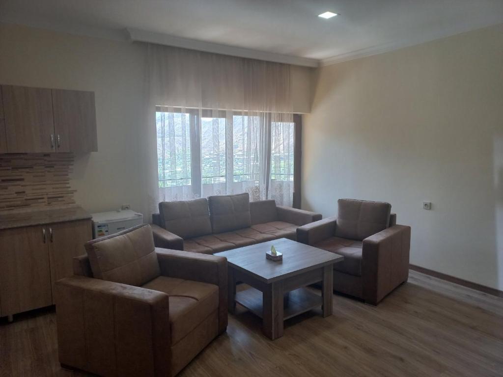 MeghriGam guest house 1的客厅配有沙发、两把椅子和一张桌子