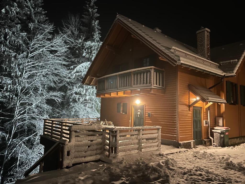 Zgornje HočeChalet ANRA Pohorje的雪中的一个小木屋