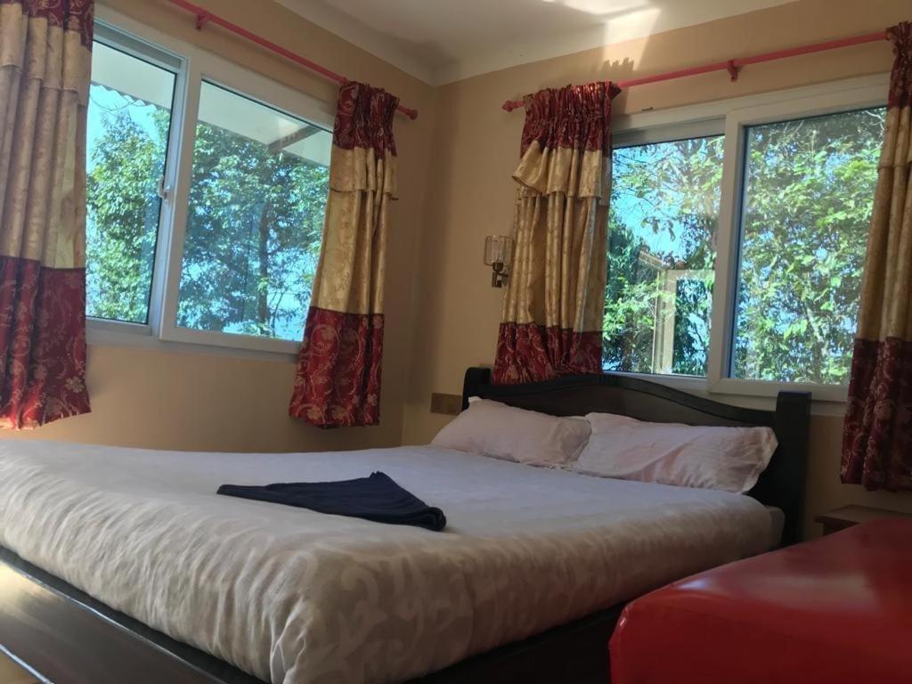 KāskīInto The Wild Pokhara的一间卧室配有一张带窗户的大床