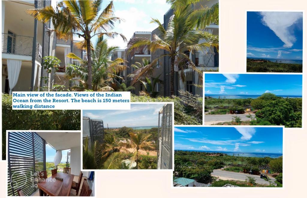 迪亚尼海滩Aqua Resort的建筑和棕榈树照片的拼贴