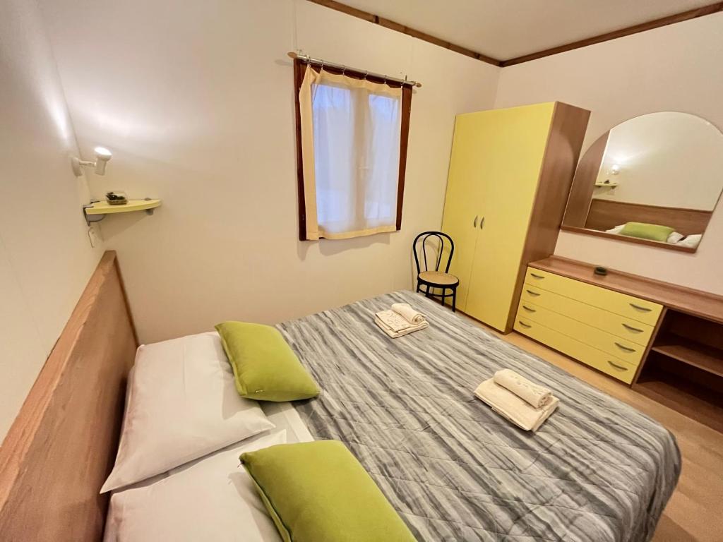 Pacengo di LaziseAgricamping Corte Pianton的一间小卧室,配有一张床和镜子