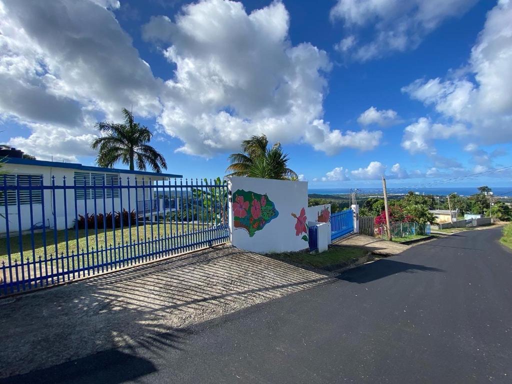 卢基约Million dollar view in Puerto Rico的一条街道上以海洋为背景的栅栏