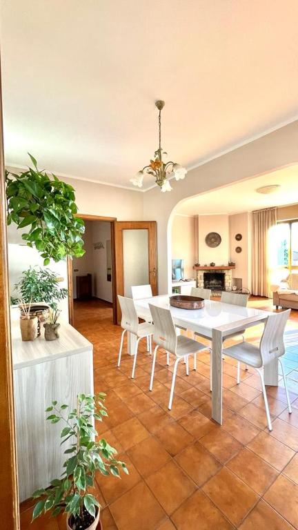蒙蒂尼奥索Beatrice Apartment Crocello的客厅配有白色的桌子和椅子