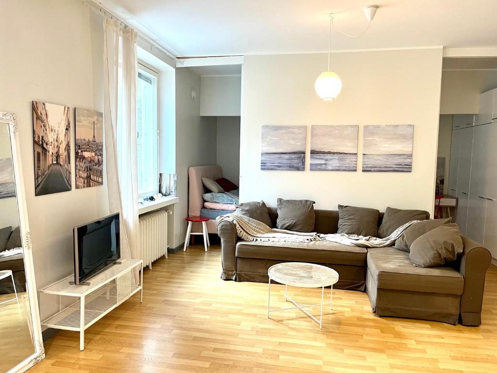 赫尔辛基Villa Centralen的带沙发和电视的客厅