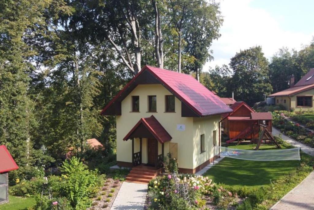 普热谢卡Przestronny Dom w gorach w sercu Karkonoszy的红色屋顶房屋的模型