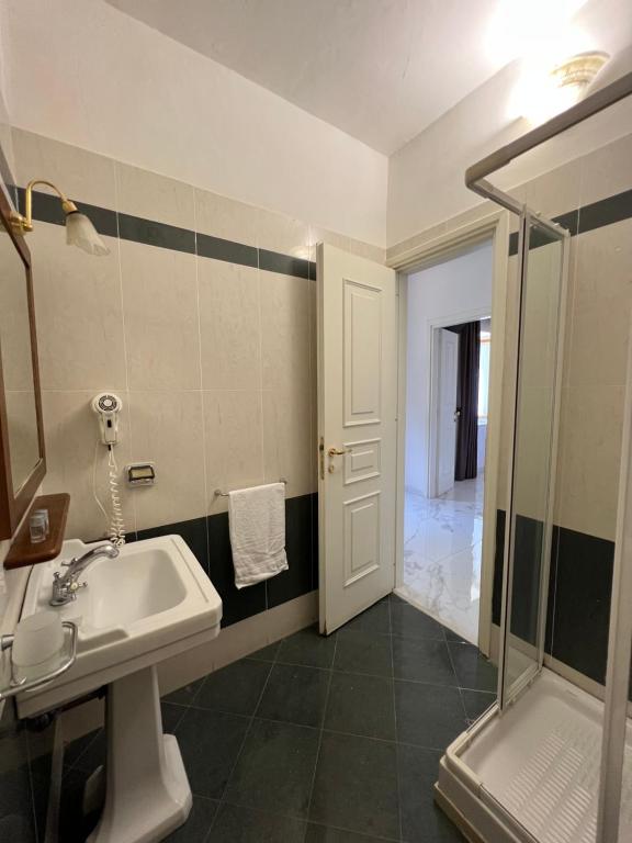 巴科利Villa Edelweiss的一间带水槽和淋浴的浴室