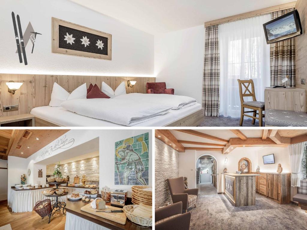 索尔登雪绒花住宿加早餐旅馆的酒店客房设有床和客厅。