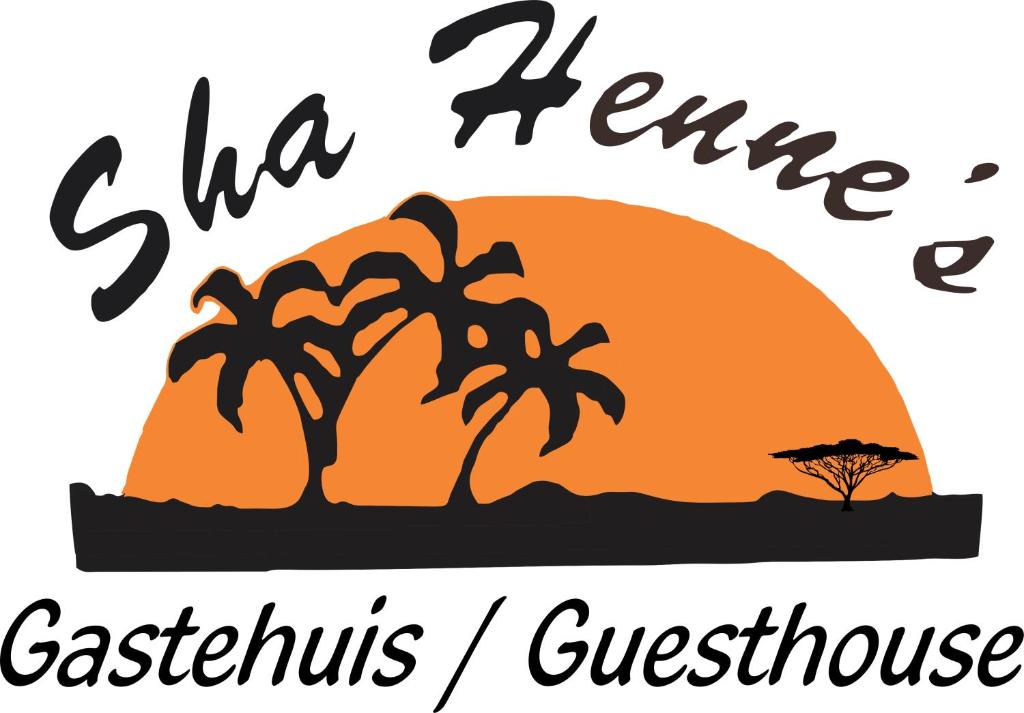 ZeerustSha-henné's Guesthouse的棕榈树和日落餐厅标志