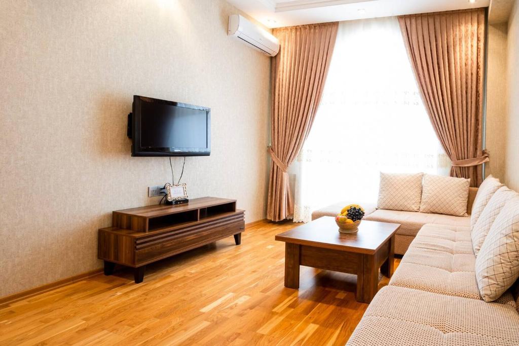 巴库Просторная квартира Баку的带沙发和平面电视的客厅