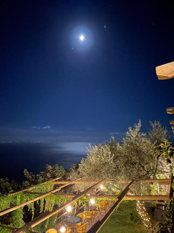 弗洛里Fico D'India Relais的夜晚在海洋上方的月亮景色