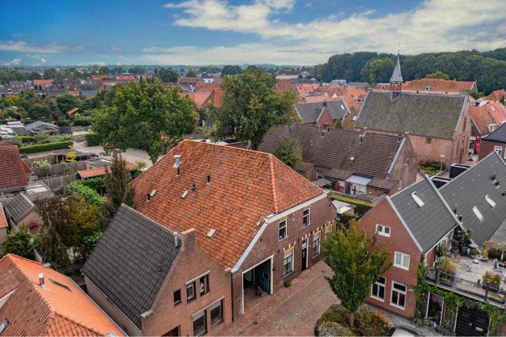 福伦霍弗B&B Huiskamer van Vollenhove的享有城镇的顶部景色,建筑屋顶