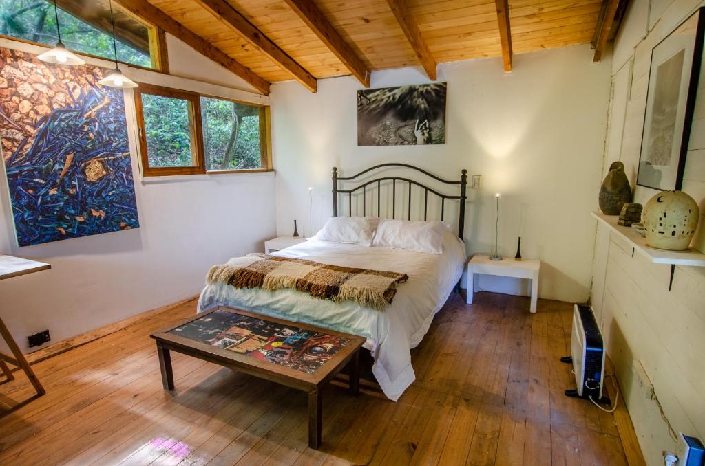 圣卡洛斯-德巴里洛切la casa del sol的一间卧室配有一张床和一张桌子