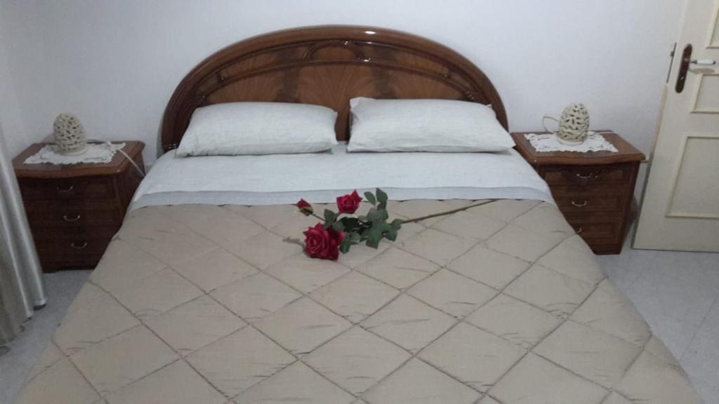 科佩尔蒂诺"CVPERTINVM" casa per brevi periodi的一间卧室配有一张玫瑰花大床