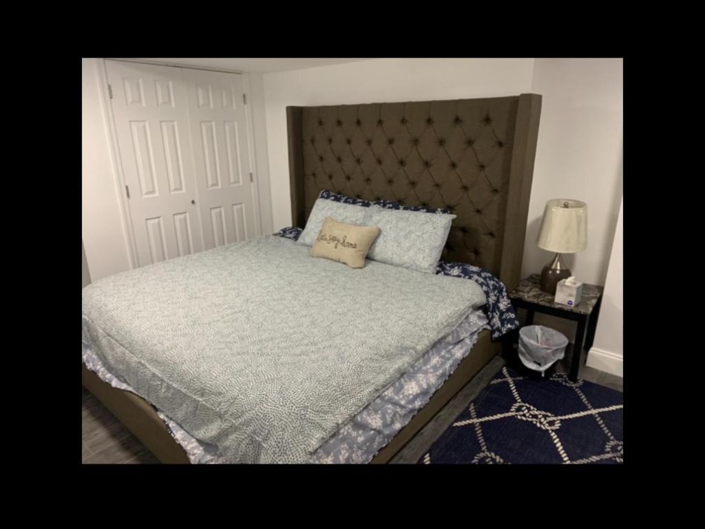 巴尔的摩Brand new bedroom with Tv next JHU的一间卧室配有一张带大床头板的床