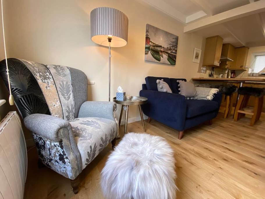 梅瓦吉西Fulmar Cottage的带沙发和白色狗的客厅