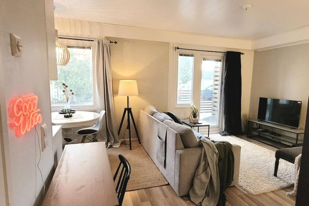 YlöjärviModern apartment with free parking & Netflix.的带沙发和电视的客厅