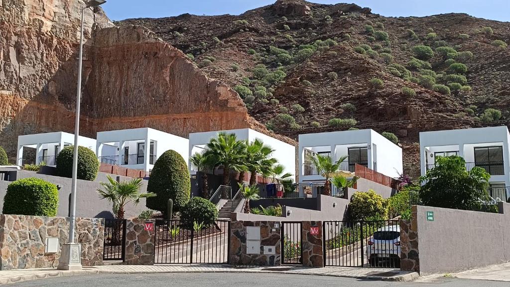 拉普拉亚蒂陶洛Casas de Tauro的山前的一排白色房屋